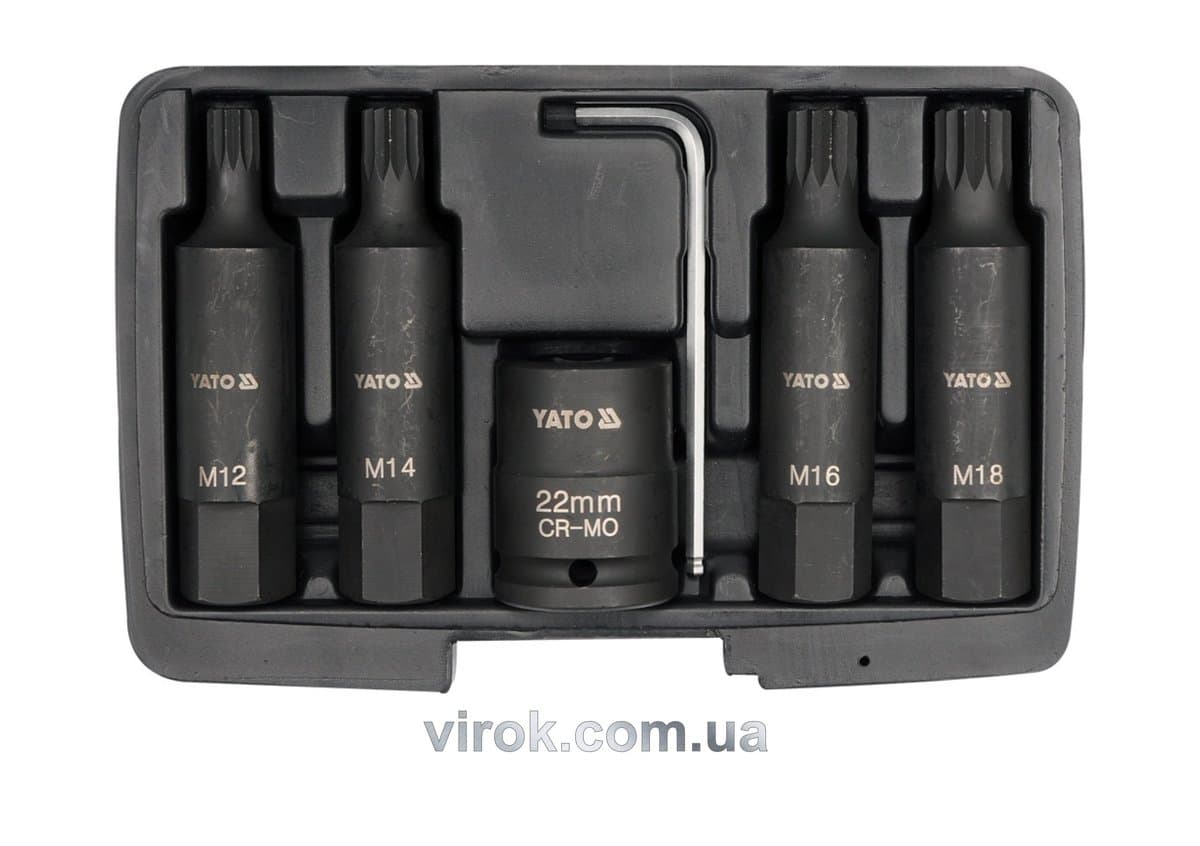 Набір насадок викруткових ударних YATO : SPLINE M12-М22 мм. квадрат 3/4". 6 Од. [8]