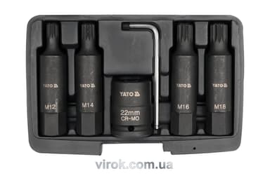 Набір насадок викруткових ударних YATO : SPLINE M12-М22 мм. квадрат 3/4". 6 Од. [8]
