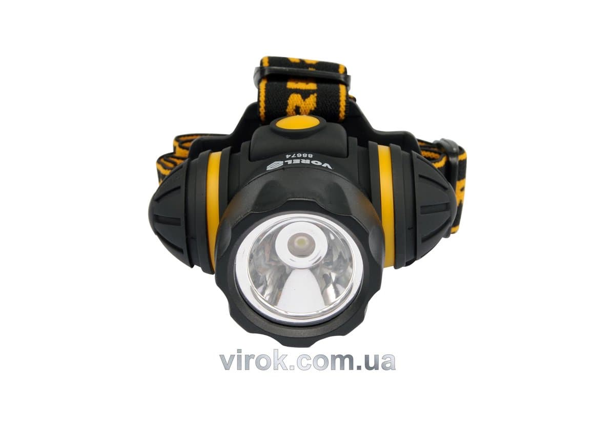 Ліхтар VOREL на чоло, ударостійкий 3-функції, 3 батарейки ААА, 1 LED/ 1 W [12/48]