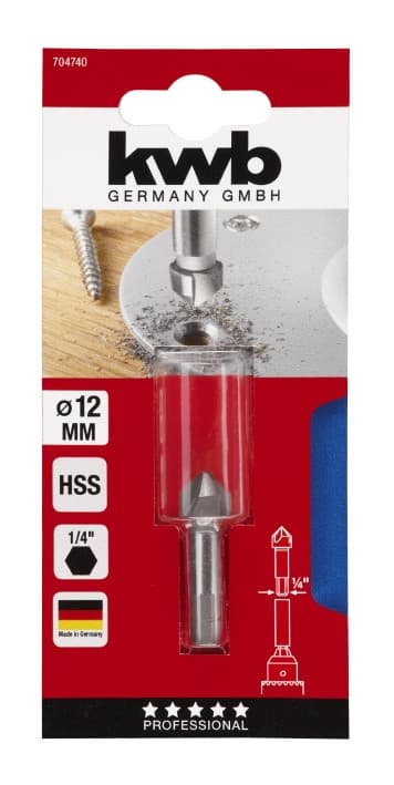 Зенкер HSS 12 мм, 3 кромки, 6-гранний хвостовик, KWB (704740)