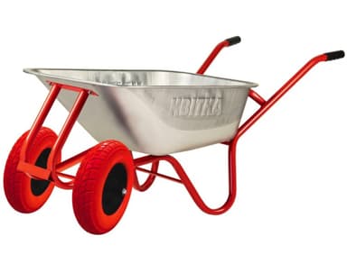 Тачка двоколісна F1 100л оцинк корито Expert 0,8мм, рама червона, червоне поліуретанове колесо КВІТКА PRO