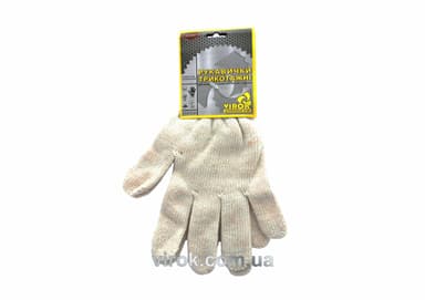 Рукавиці трикотажні VIROK білі (5 ниток; 70%- бавовна, 30%- поліестер), розм. 10