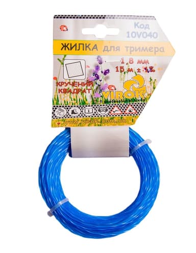 Жилка для тримера "Кручений КВАДРАТ" TM VIROK : Ø= 1.8 мм, l= 15 м