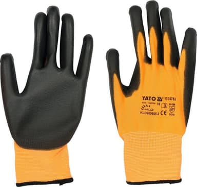 Рукавиці робочі з поліуретановою оболонкою YATO розмір 10, для користування смартфоном [12/144]