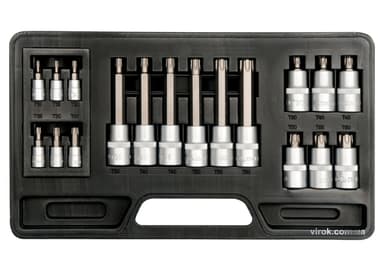 Набір головок торцевих з насадками TORX YATO : квадрат 1/2"-1/4". TORX T10-T60. 18 Шт. [10]