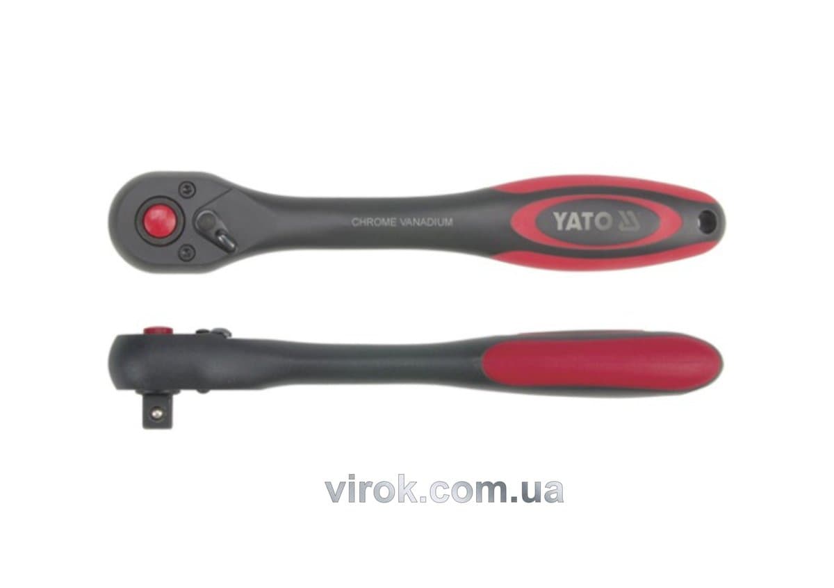 Тріщатка YATO : квадрат 3/8", 72T, L= 202 мм, вигнута ручка покрита пластиком [6/24/48]