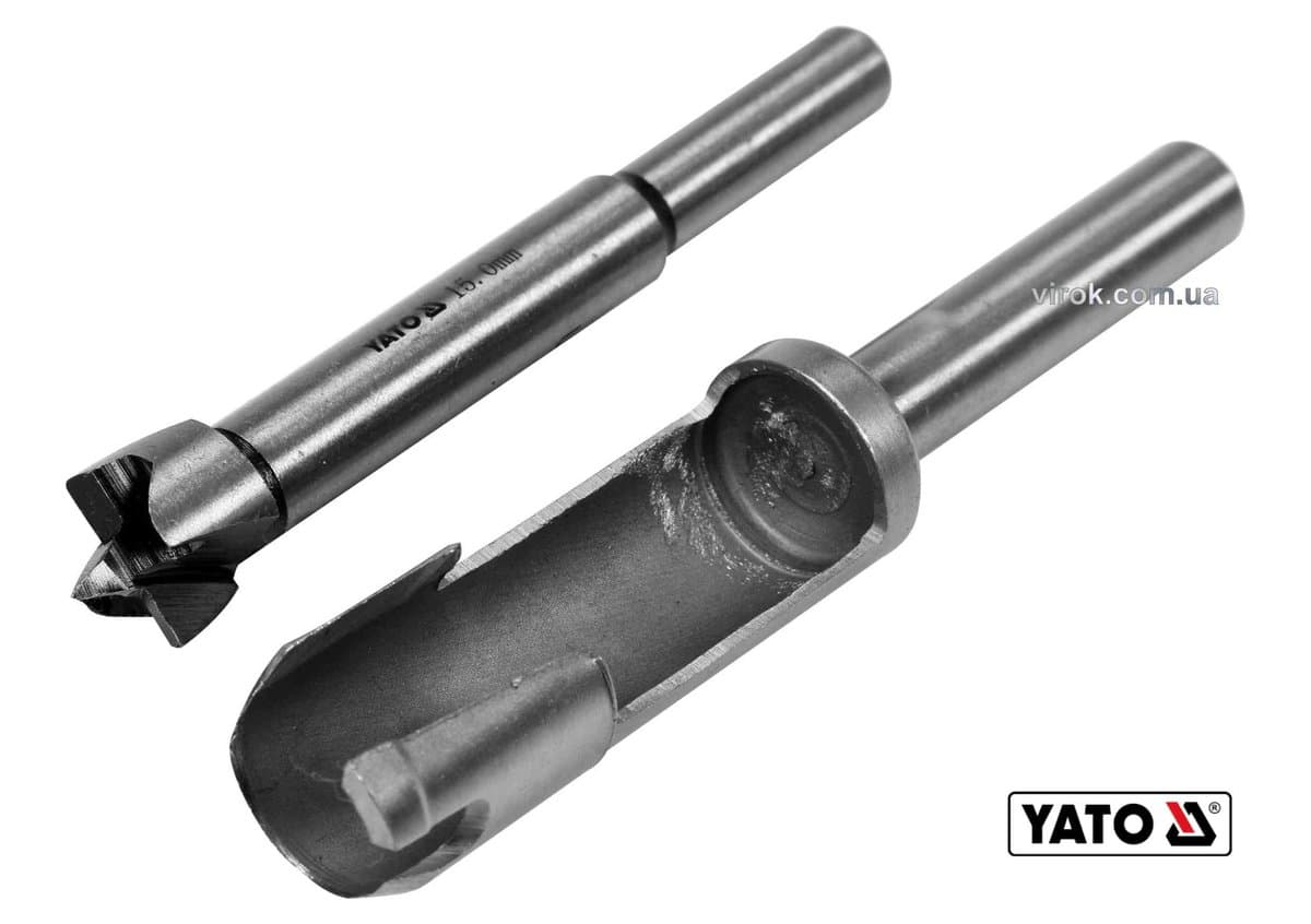 Свердла по дереву: коронка і фреза YATO : Ø=15 мм, l=110/90 мм- коронка/фреза, 2 шт [10/100]