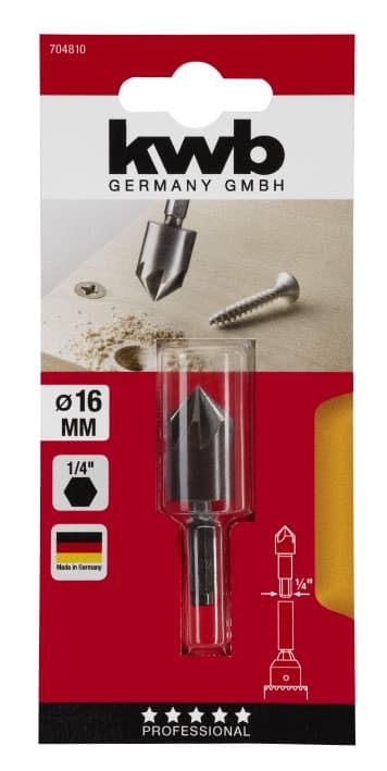Зенкер WS 16 мм, 7 країв, 6-гранний хвостовик, KWB (704810)