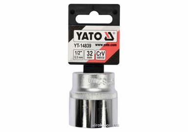 Головка торцева YATO : квадрат 1/2", SPLINE M32 мм, L= 45 мм. CrV [Блістер] [5/60]