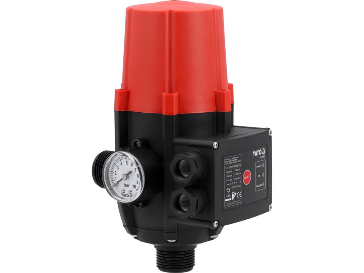 Реле тиску рідин YATO від ел. мережі 230В. макс. струм- 10А, макс./ стартовий тиск- 10/1,5 Bar, [12]