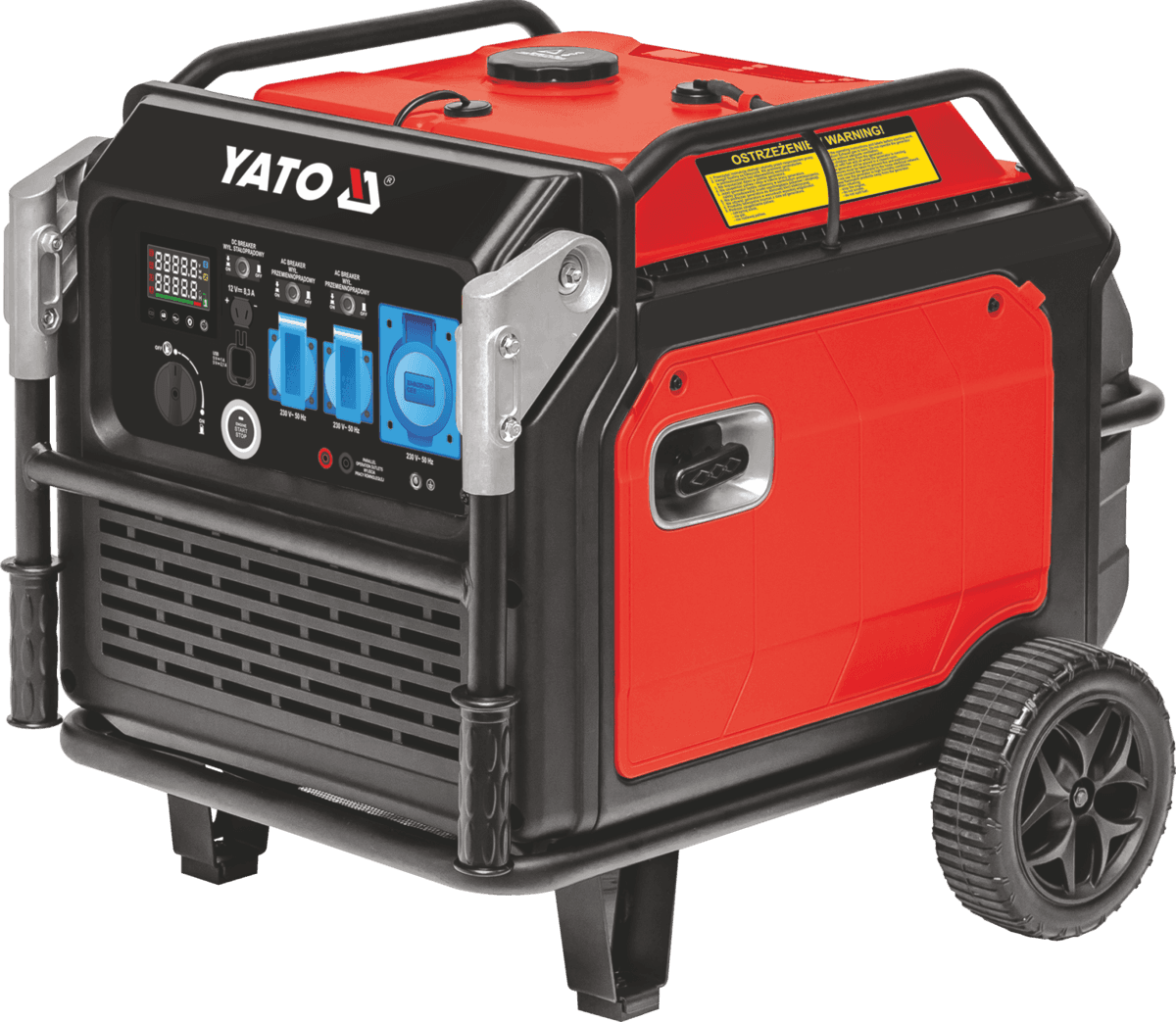 Генератор струму бензиновий інверторний YATO: P= 5 кВт, U= 230 В (AC) і 12 В 8,3А (DC), бак- 22,4 л