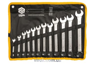 Ключі ріжково - накидні VOREL Cr-V на плахті, М 6-22 мм, Набір 12 шт. [20]
