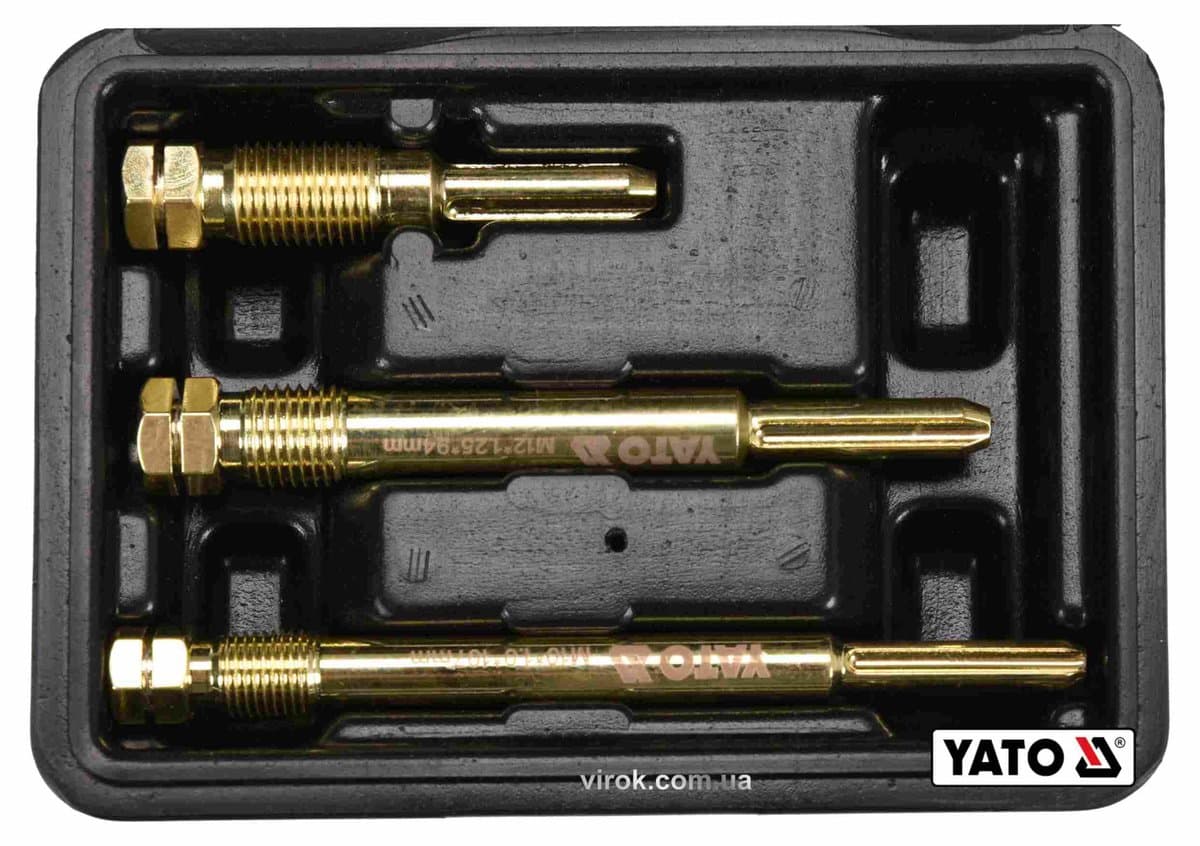 Набір для очистки гнізд свічок розжарювання YATO : M10 x 1 мм, M12 x 1.25 мм, Cr-V, 3 шт + кейс [10]
