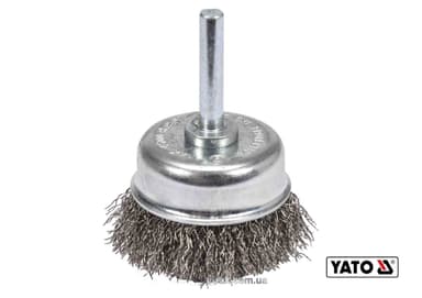 Щітка зачисна з нержавіючої сталі "чашка", до дрилі YATO: Ø=50мм, зі шпинделем Ø=6мм, 4500 об/хв[12]