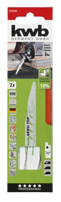 Полотна для шабельної пили, Bi-Metall 150 мм, 2 шт, AKKU TOP KWB (578500)
