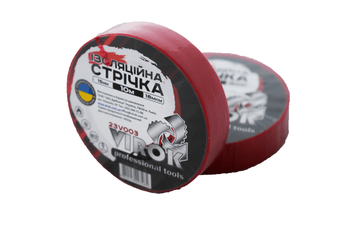 Стрічка ізоляційна VIROK : 15 мм х 10 м x 0,18 мм ЧЕРВОНА [15/240]