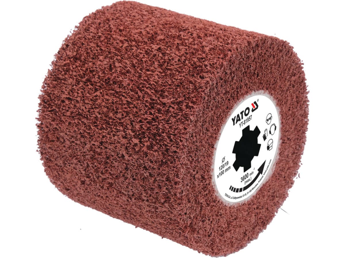 Щітка-вал до шліфувально-брашувальної машинки YATO фіброва по металу, Ø= 120/19 мм, шир.- 100мм [20]