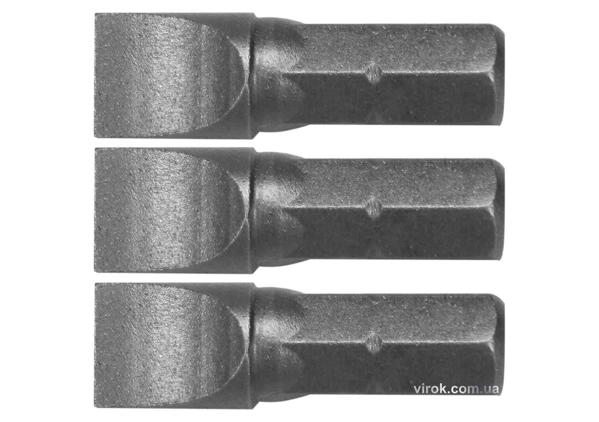 Насадка викруткова STHOR : шліц SL8 x 25 мм, HEX 1/4", Cr-V, 3 шт (DW)