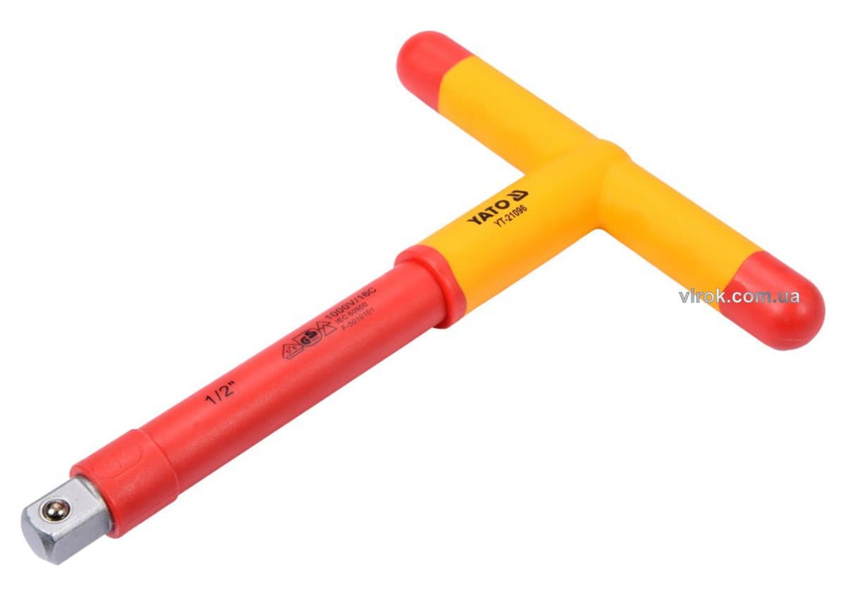 Вороток діелектричний Т - подібний YATO : квадрат 1/2", L= 207 мм, VDE корпус до 1000В(DW)