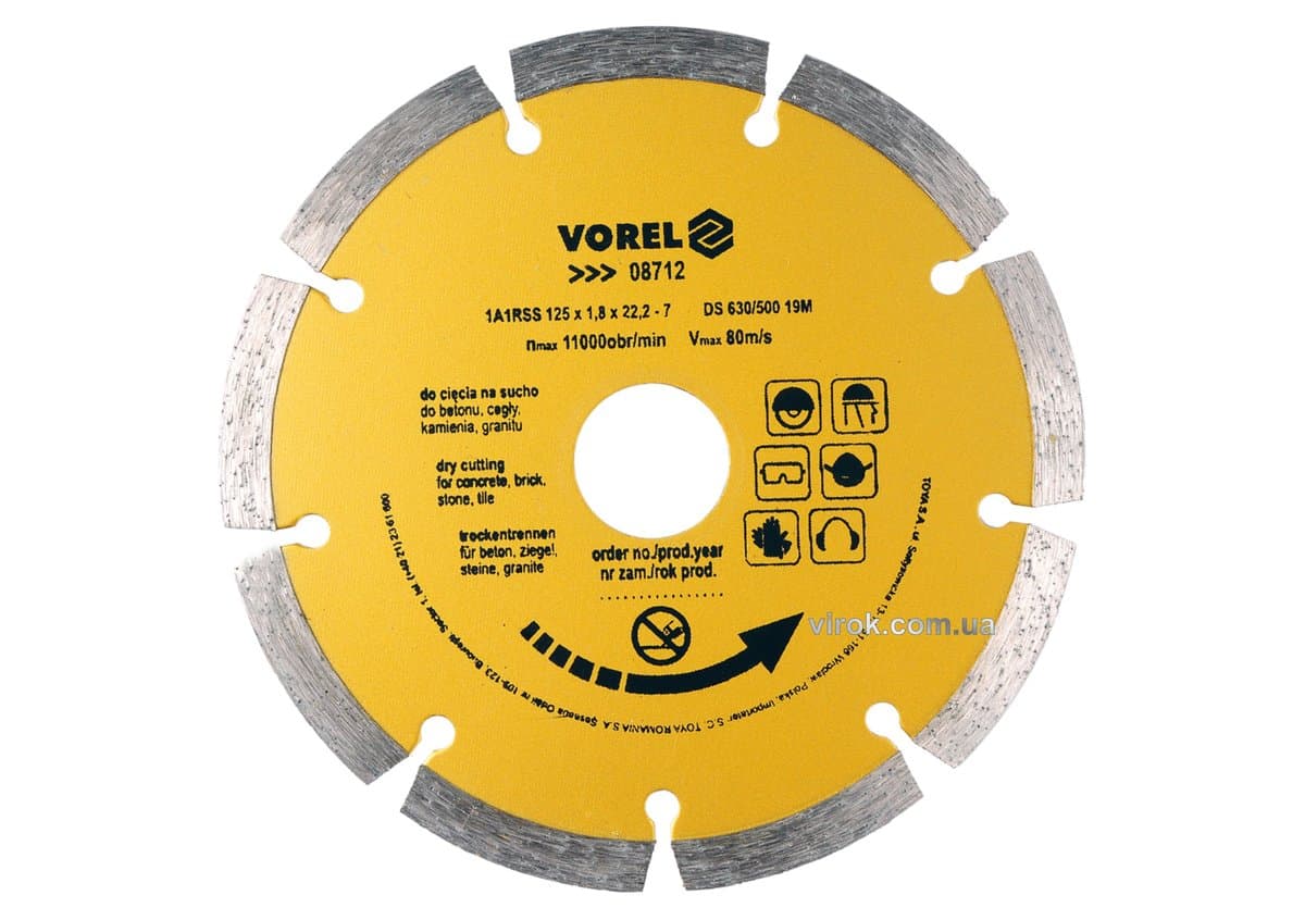 Диск відрізний алмазний сегментний VOREL : SEGMENT Ø= 125 мм [20/160]