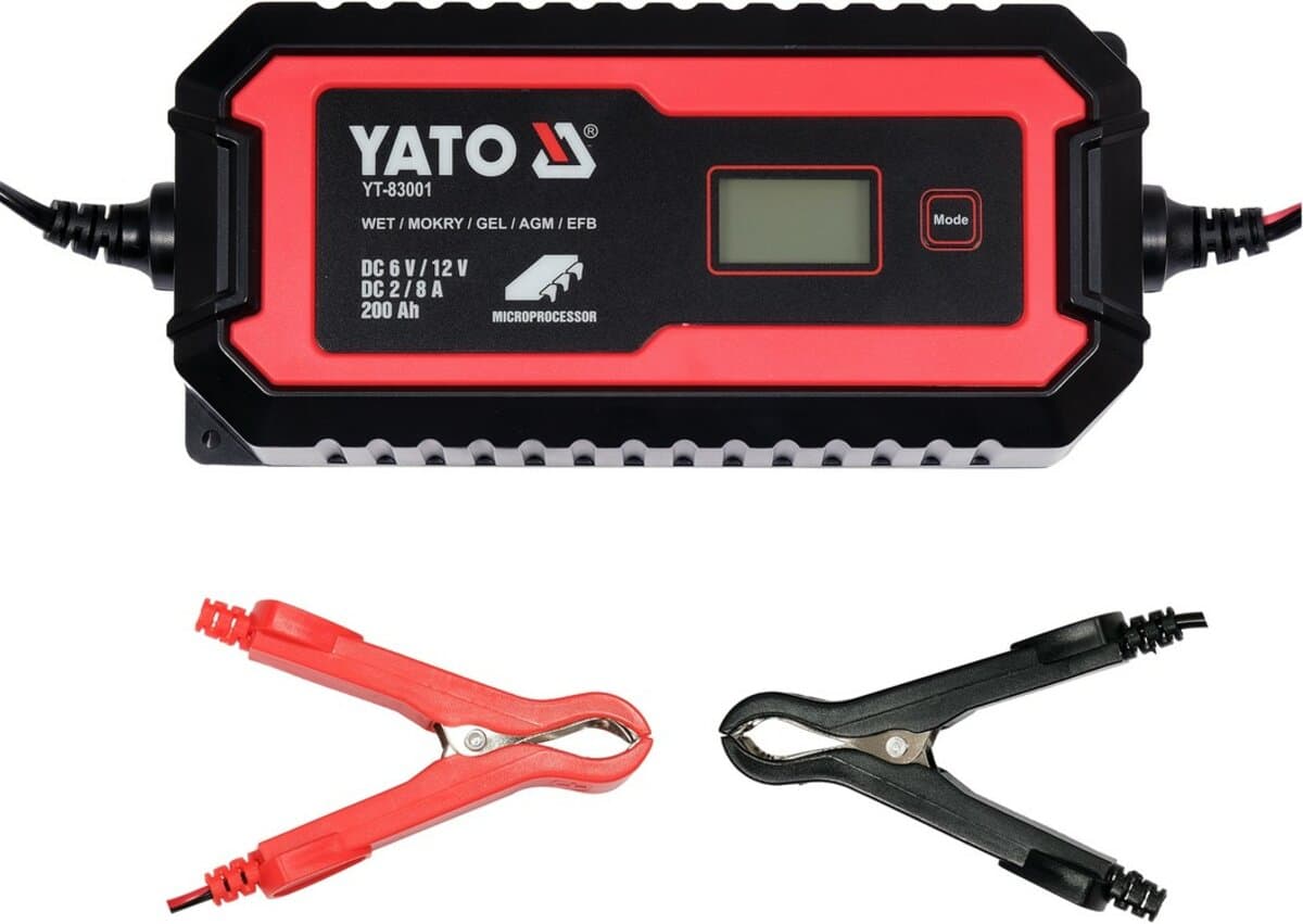 Зарядний прилад мережевий з LCD дисплеєм 230В YATO до акумуляторів 6V-2А 12V-8А, макс. 240 AГод [20]