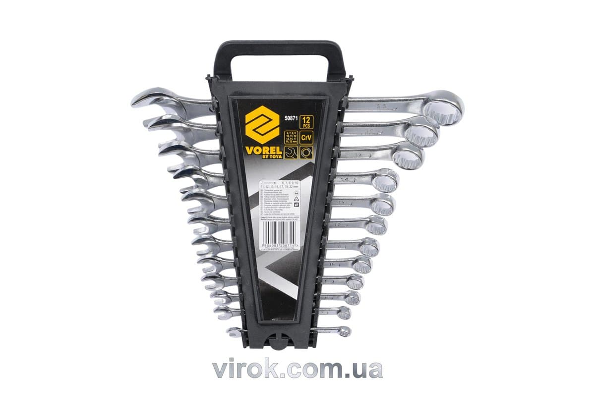 Ключі ріжково - накидні VOREL, М 6-22 мм, Набір 12 шт. [2/20]