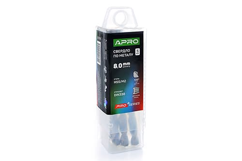 Свердло по металу HSS/M2 (6542) Ø8,0мм (тубус, кратно 5шт) PRO APRO