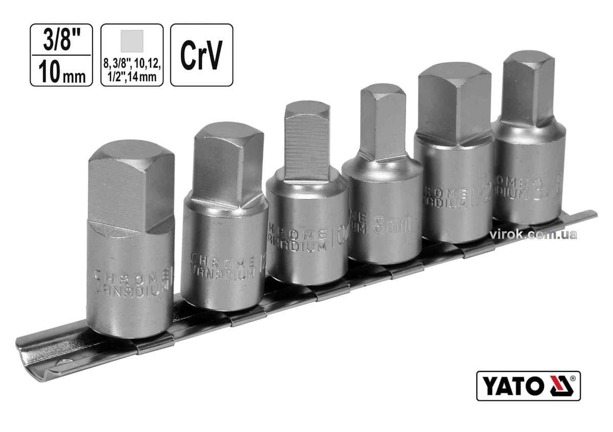 Торцеві насадки для оливозливних пробок YAT: квадрат- 3/8"; 3/8",1/2",8,10,12,14мм; Cr-V, 6 шт [10]