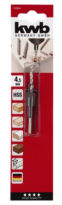 Свердло спіральне по дереву з зенкером, 4,5+7,0 мм, KWB (512604)