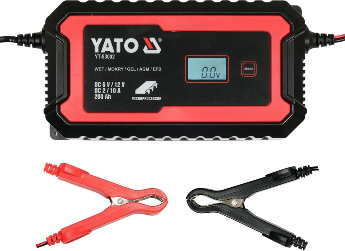 Зарядний прилад мережевий з LCD дисплеєм 230В YATO до акумуляторів 6V-2А 12V-10А, макс. 240AГод [12]