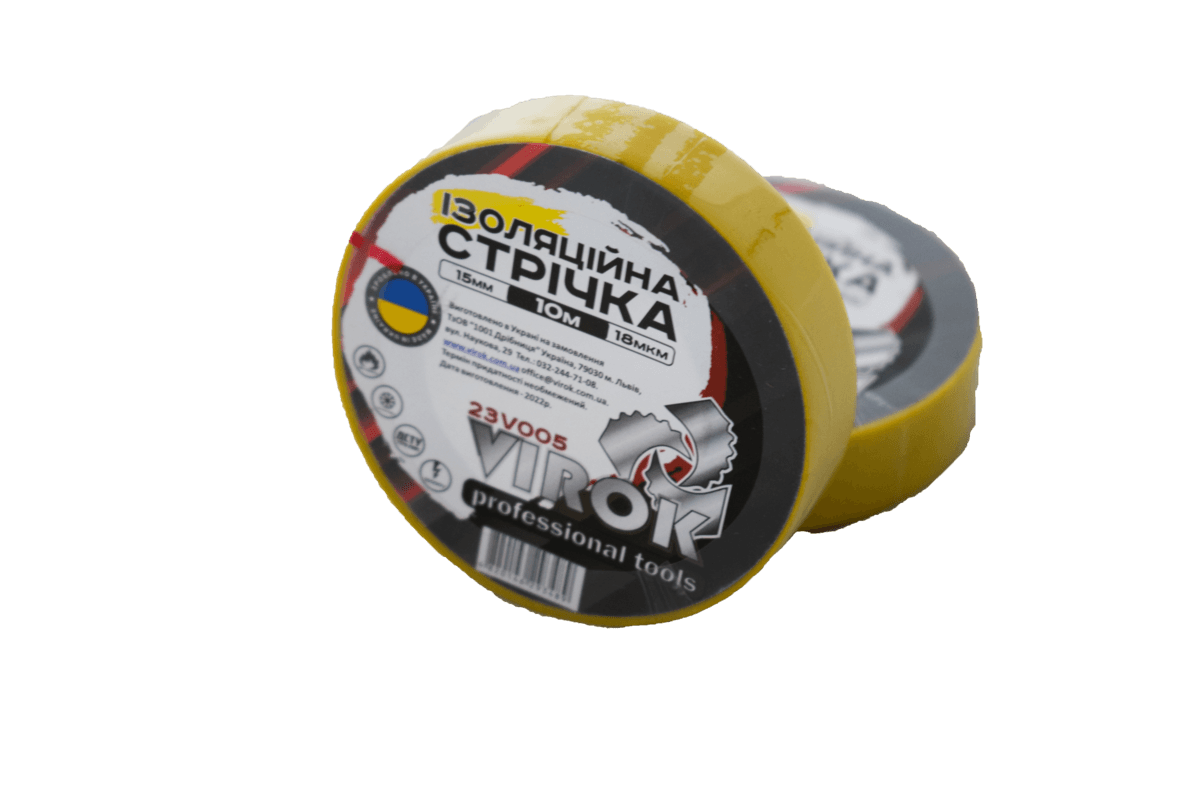 Стрічка ізоляційна VIROK : 15 мм х 10 м x 0,18 мм ЖОВТА [15/240]
