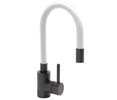 Змішувач води FALA "BLACK FLEXIBLE" для раковини з гнучкою білою лійкою [10]