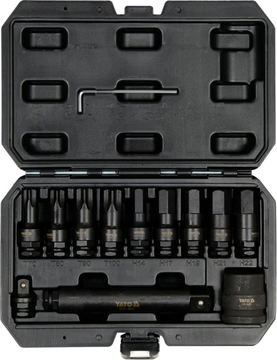 Набір насадок викруткових ударних YATO : TORX/HEX до квадратів 1/2", 3/4", 12 елем.. [5]
