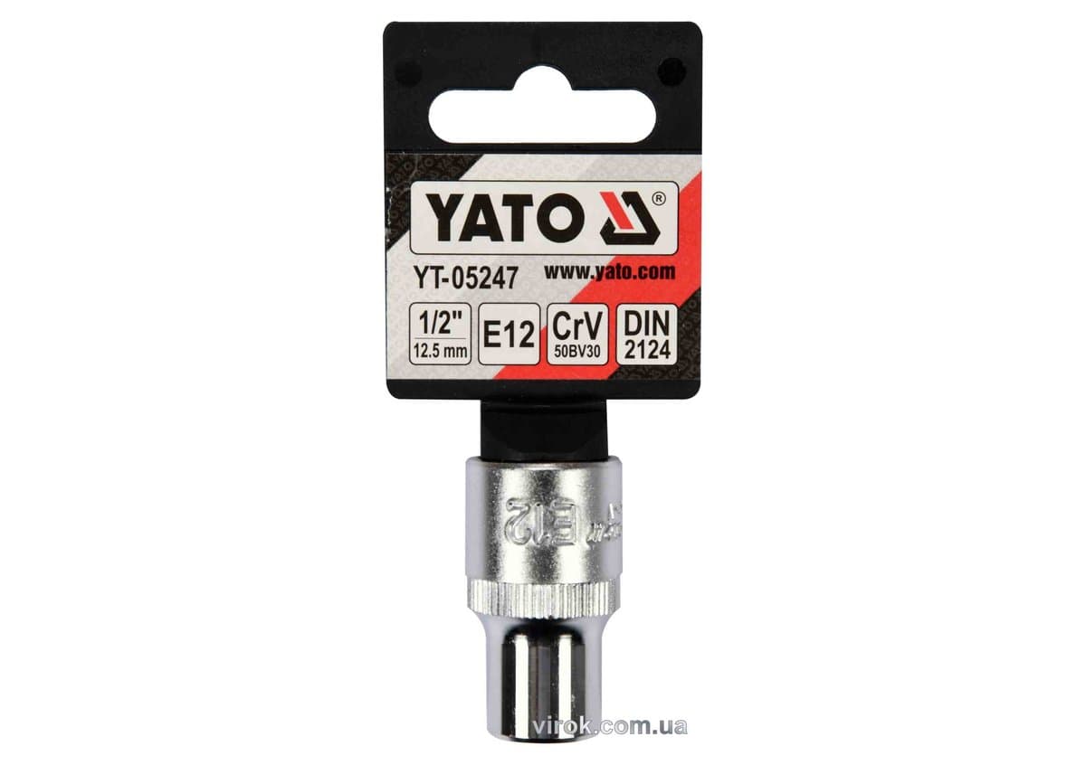 Головка торцева YATO : TORX E12, квадрат 1/2", CrV, DIN 2124 [Блістер] [6/180]