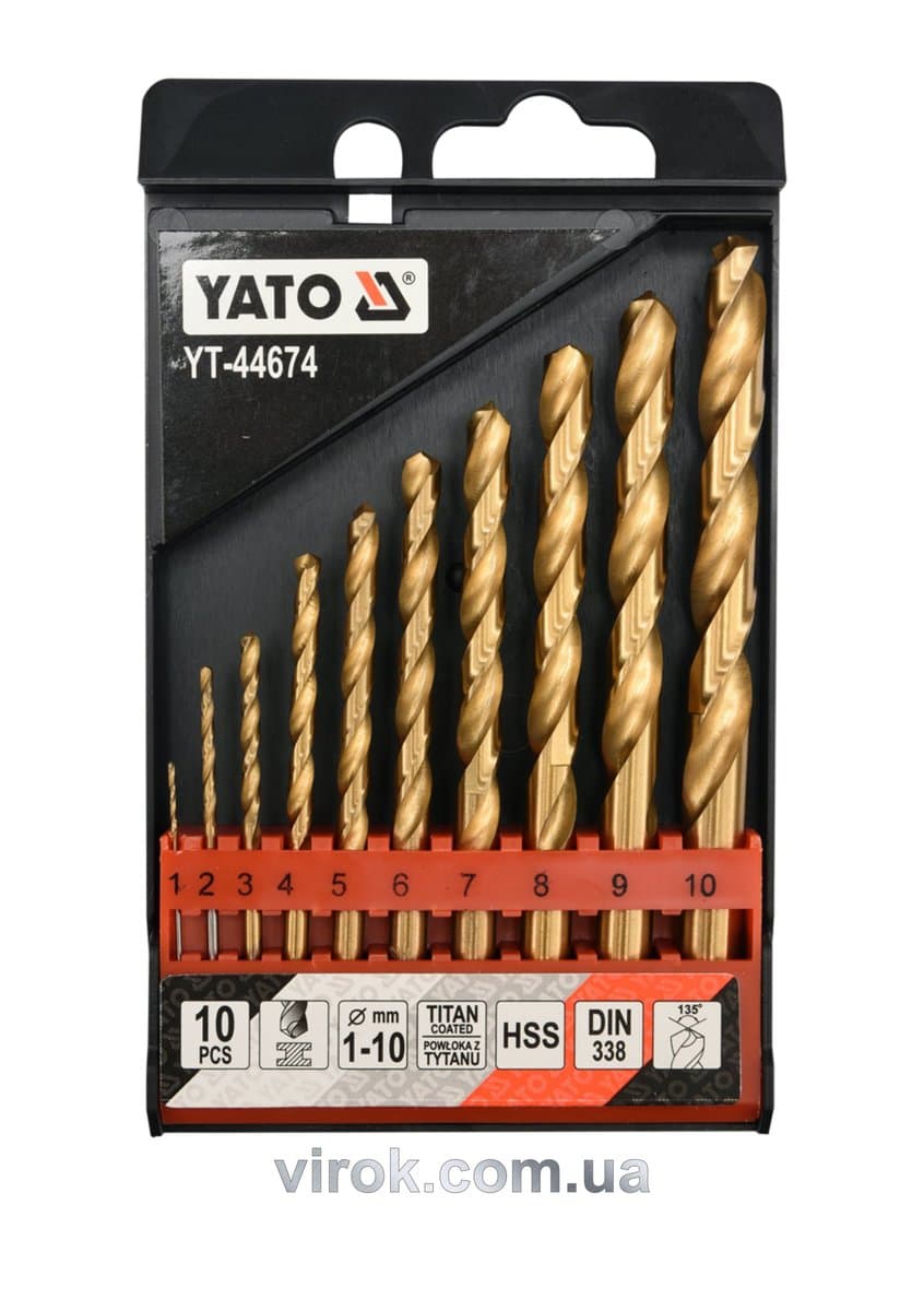 Свердла по металу титанові YATO : HSS-TiN Ø= 1-10 мм. (Набір/10 Шт.) [25/100]