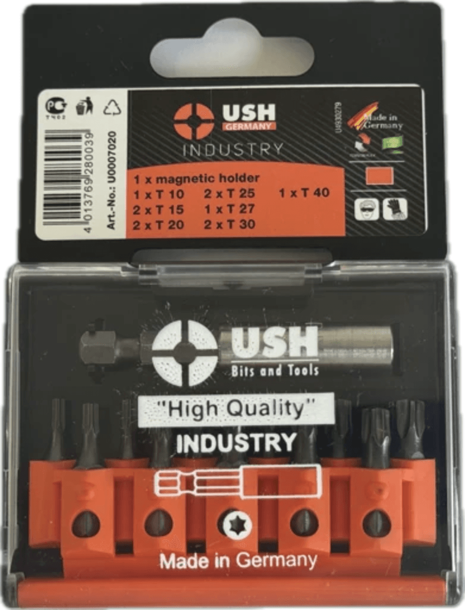 Набір насадок викруткових Industry USH: 1/4" з магнітним тримачем, T10-T40, 12ел.