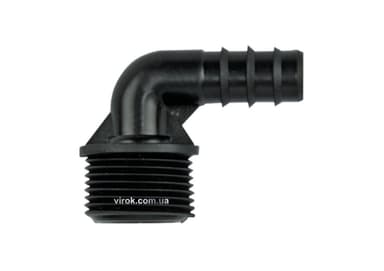 З'єднання-кутник 90° для водяних шлангів пластик. AD 023А, зовн. різьба М 1/2", l= 16 мм