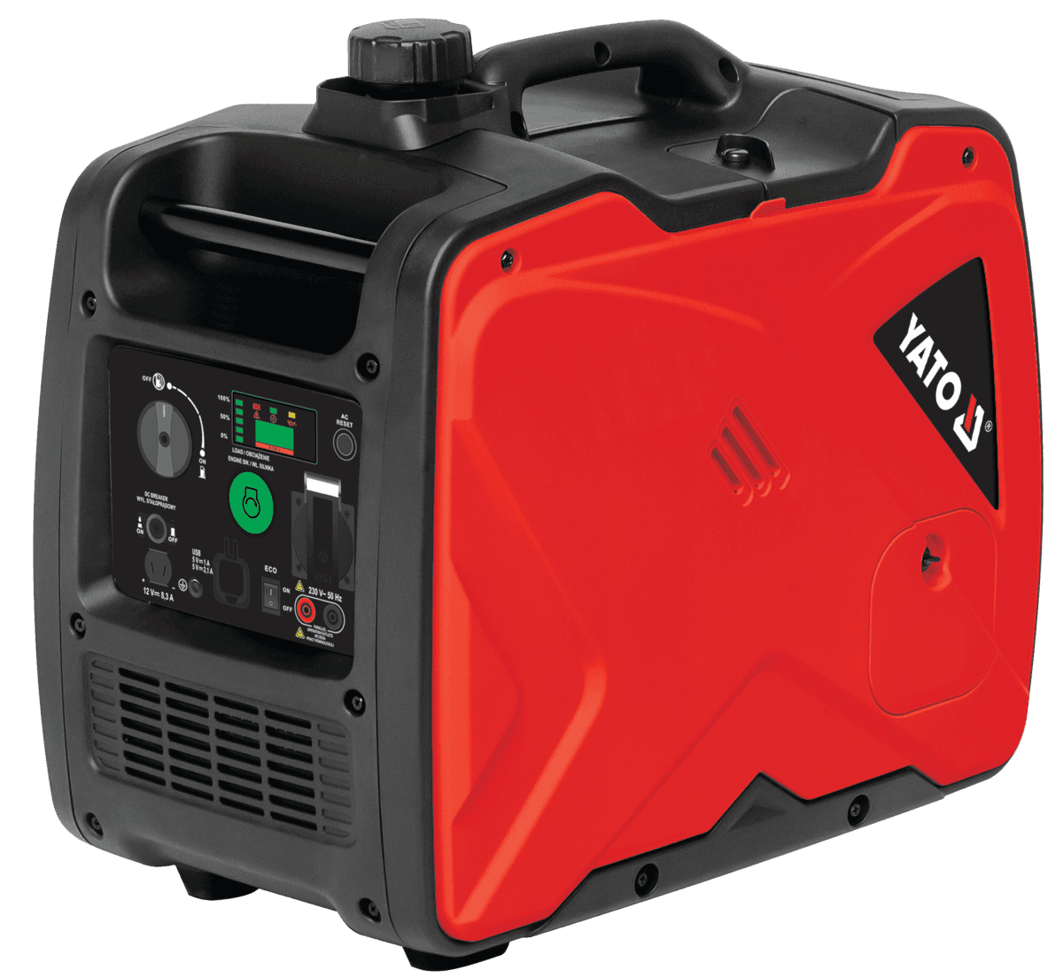 Генератор струму бензиновий інверторний YATO: P= 3 кВт, U= 230 В (AC) і 12 В 8,3А (DC), бак- 5.5 л