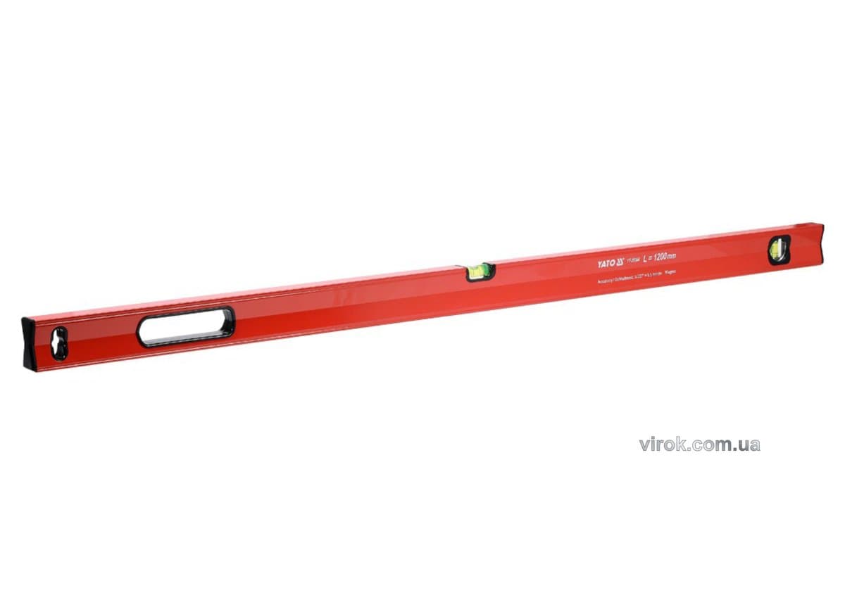 Рівень алюмінієвий з магнітом YATO : L= 120 см. 2 капсули, 1 ручка [10/20/340]