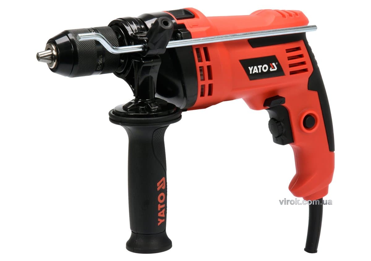 Дриль ударний мережевий YATO : P= 810 Вт, з самозатискним металевим патроном для свердл Ø≤ 13 мм [5]