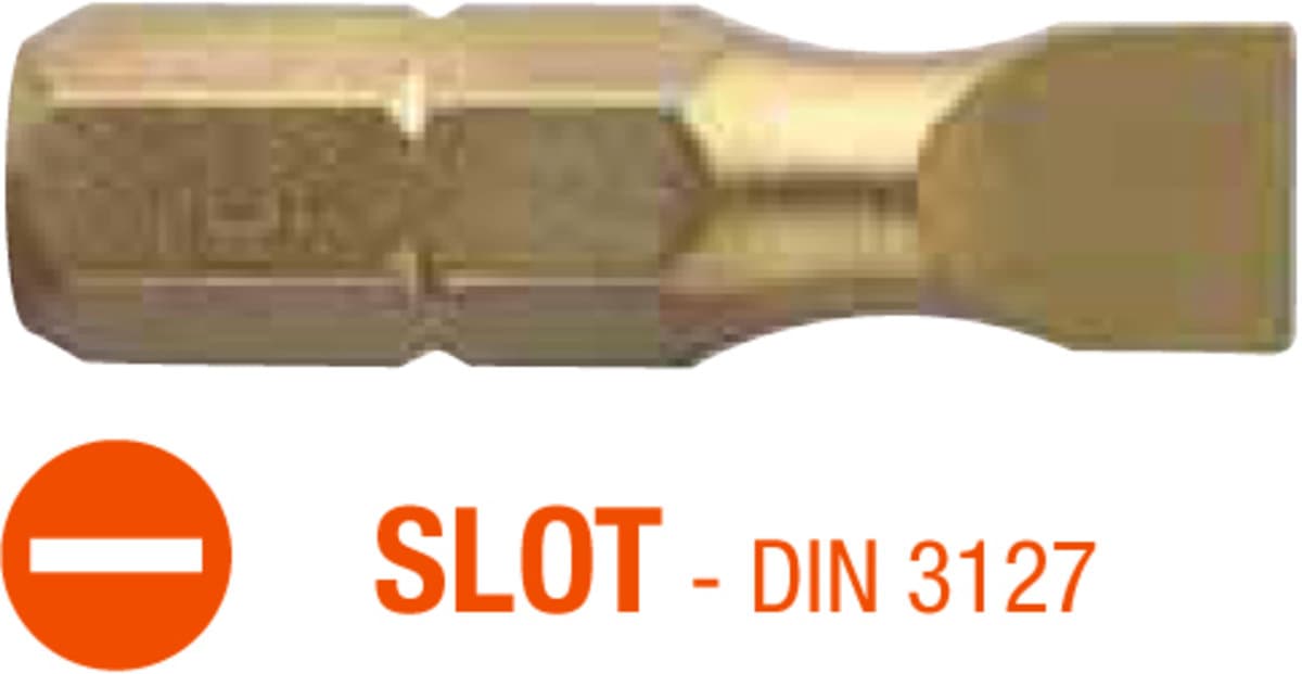Насадка викруткова USH ISOTIN : шліц SLOT SL6.5х1.2 х 25 мм Torsion титанова Уп. 10 шт.