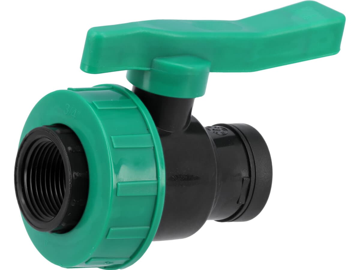 Кран кульовий до водяних пластикових труб Ø= 3/4" Х 3/4" F/F-різьб FLO з поліпроп, для тиску 16Bar