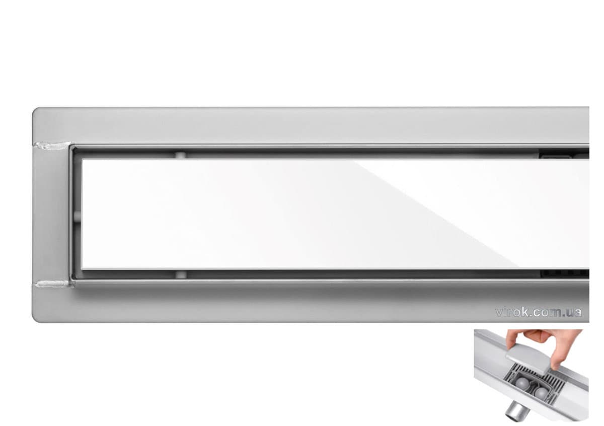 Трап підлоговий для душу з нержавіючої сталі "WHITE GLASS" FALA; 80х 7х 7 см [6/48]