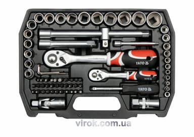 Набір головок торцевих YATO : квадрат 1/4"; 1/2" з інструментами, насадки викруткові. 72 шт.[4]