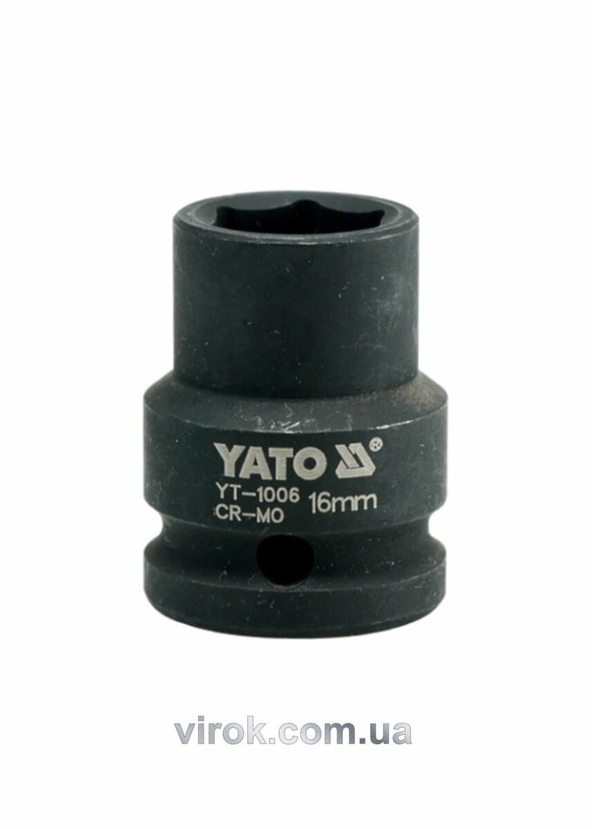 Головка торцева ударна 6-гранна YATO : квадрат 1/2", М= 16 мм, L= 39 мм [160]