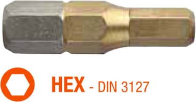 Насадка викруткова USH ISOTIN : HEX 2.5 x 25 мм. шестигранна, титанове покриття. Уп. 10 шт.