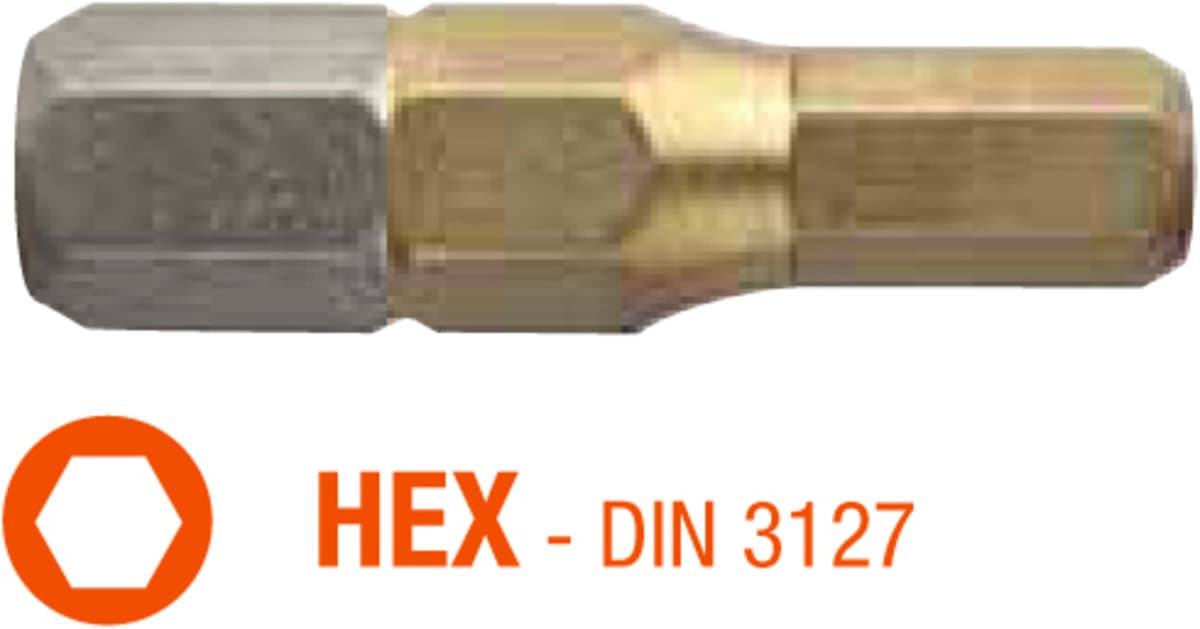Насадка викруткова USH ISOTIN : HEX 2.5 x 25 мм. шестигранна, титанове покриття. Уп. 10 шт.