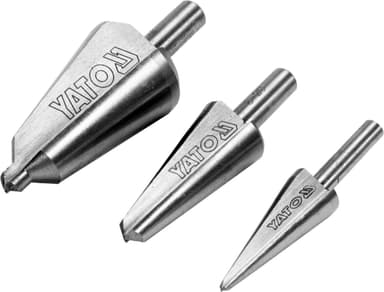 Свердла конічні по металу і ПВХ YATO, HSS 4241, для отворів Ø=3-14мм, 8-20 мм, 16-3мм; 3 шт [10/30]