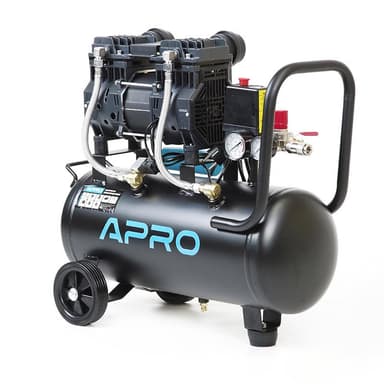 APRO Компресор двоциліндровий безмасляний OFE-24 8 Бар 1.5 кВт 240 л/хв 24 л (кран + штуцер)