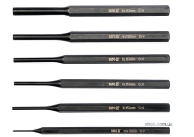 Пробійники слюсарні YATO : Ø=1.5; 3; 4; 5; 6; 8 мм, l=150 мм, Набір. 6 шт. [6/24]